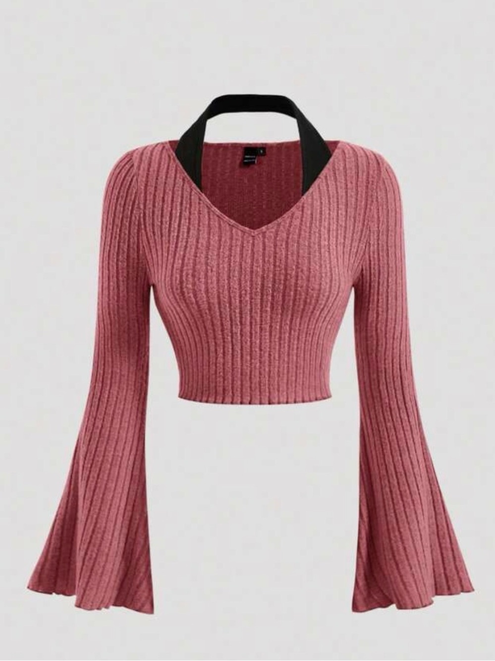 SHEIN Mauve Ribbed V-Neck Knit Sweater